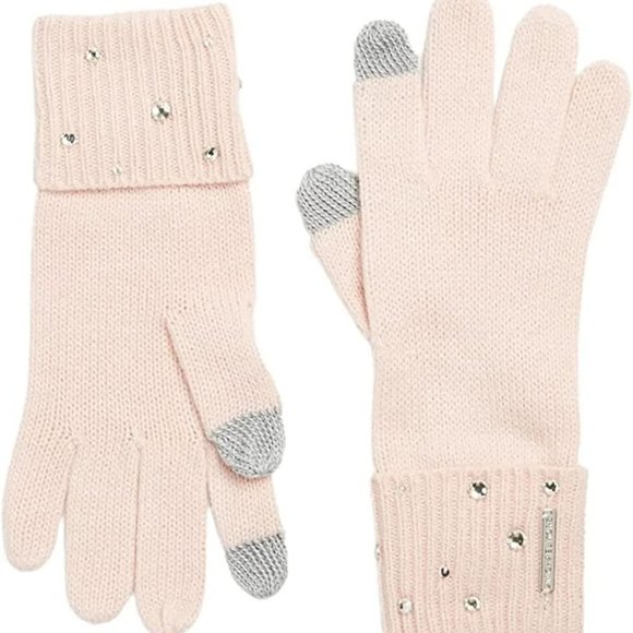 Michael Kors Embellished Cuff Knit Touch Tip Gloves Mittens Blush NWT MSRP $78 - Picture 1 of 3